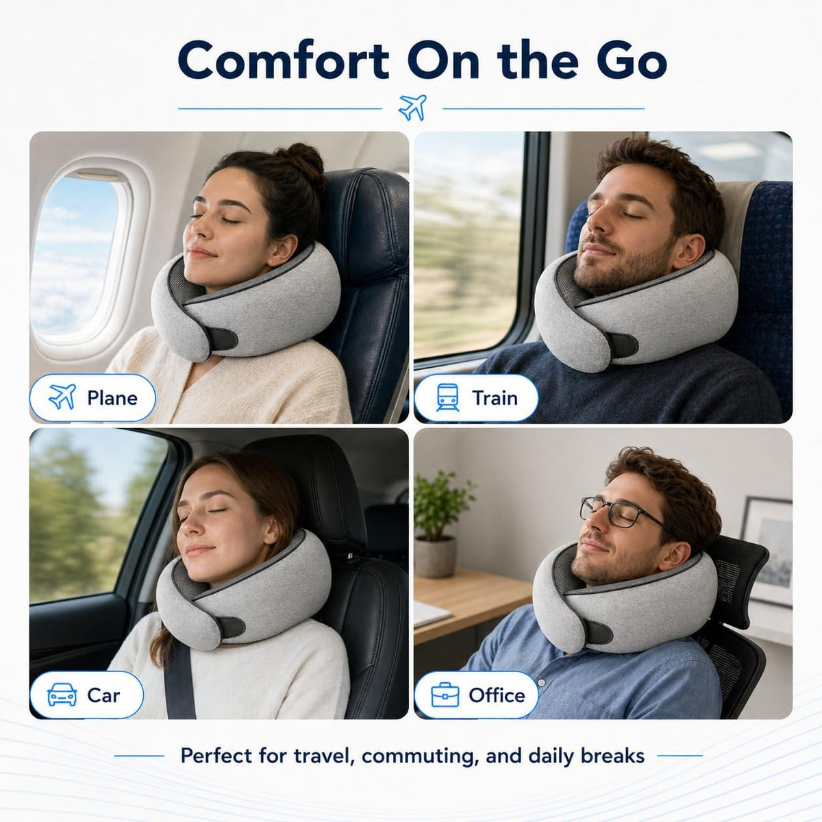G-Shaped Memory Foam Travel Pillow – Ergonomic Neck Support for Comfortable Travel